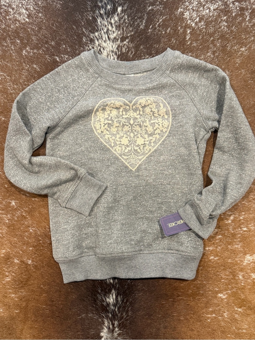 NWT Cherokee Grey Sweatshirt with Cream Lace Heart Size 6
